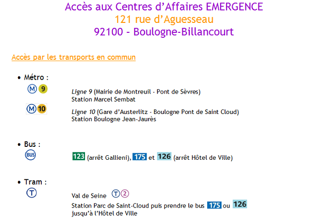 Plan d'accès Emergence Boulogne